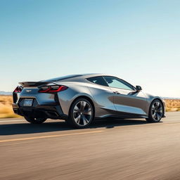 A unique crossover vehicle blending elements of the Corvette C8 and the 2024 Toyota Crown, forming an elegant and modern 4-door design with a Chevrolet badge