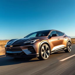 A stunning fusion of the Corvette C8 and the 2024 Toyota Crown, designed as a 4-door crossover with a striking Chevrolet badge