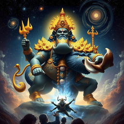 A colossal and powerful divine boar known as Waraha, an incarnation of Vishnu, depicted with immense cosmic strength and majesty