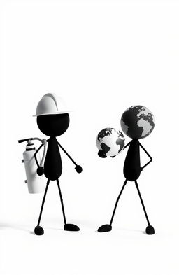 Two stick figure dolls representing LNG (Liquefied Natural Gas) in black and white, highlighting the themes of ecology and safety