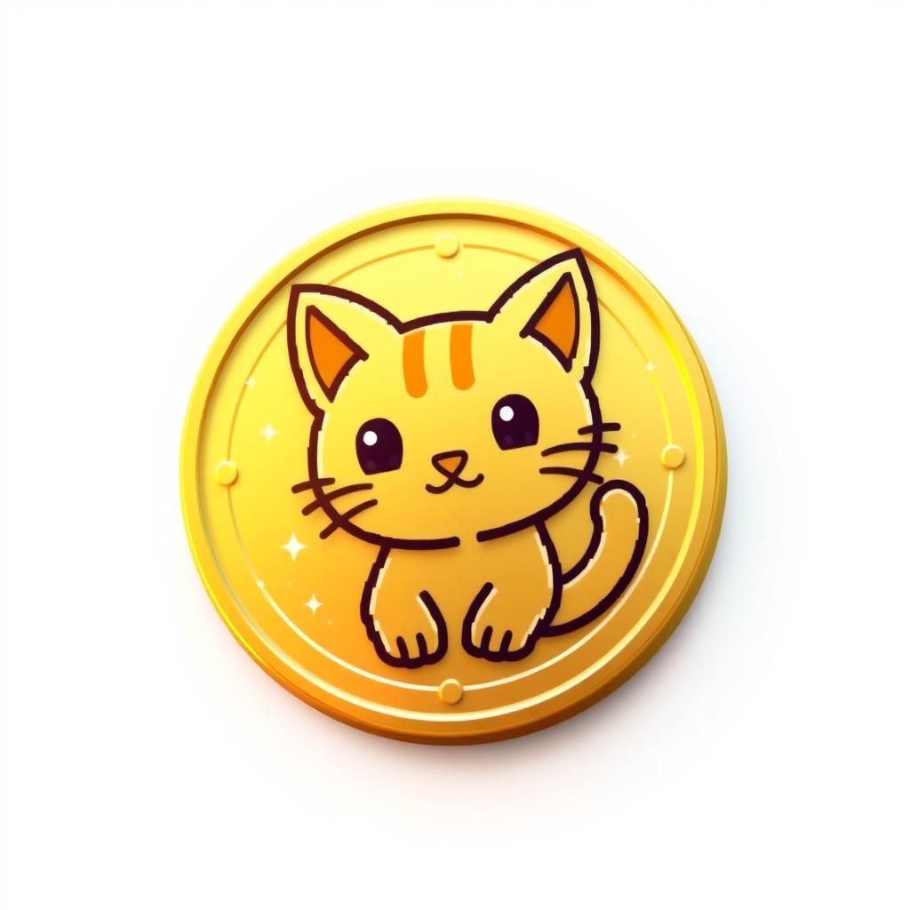 pixelated 2D gold gradient coin icon featuring a cute cat design