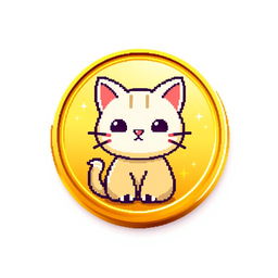 pixelated 2D gold gradient coin icon featuring a cute cat design