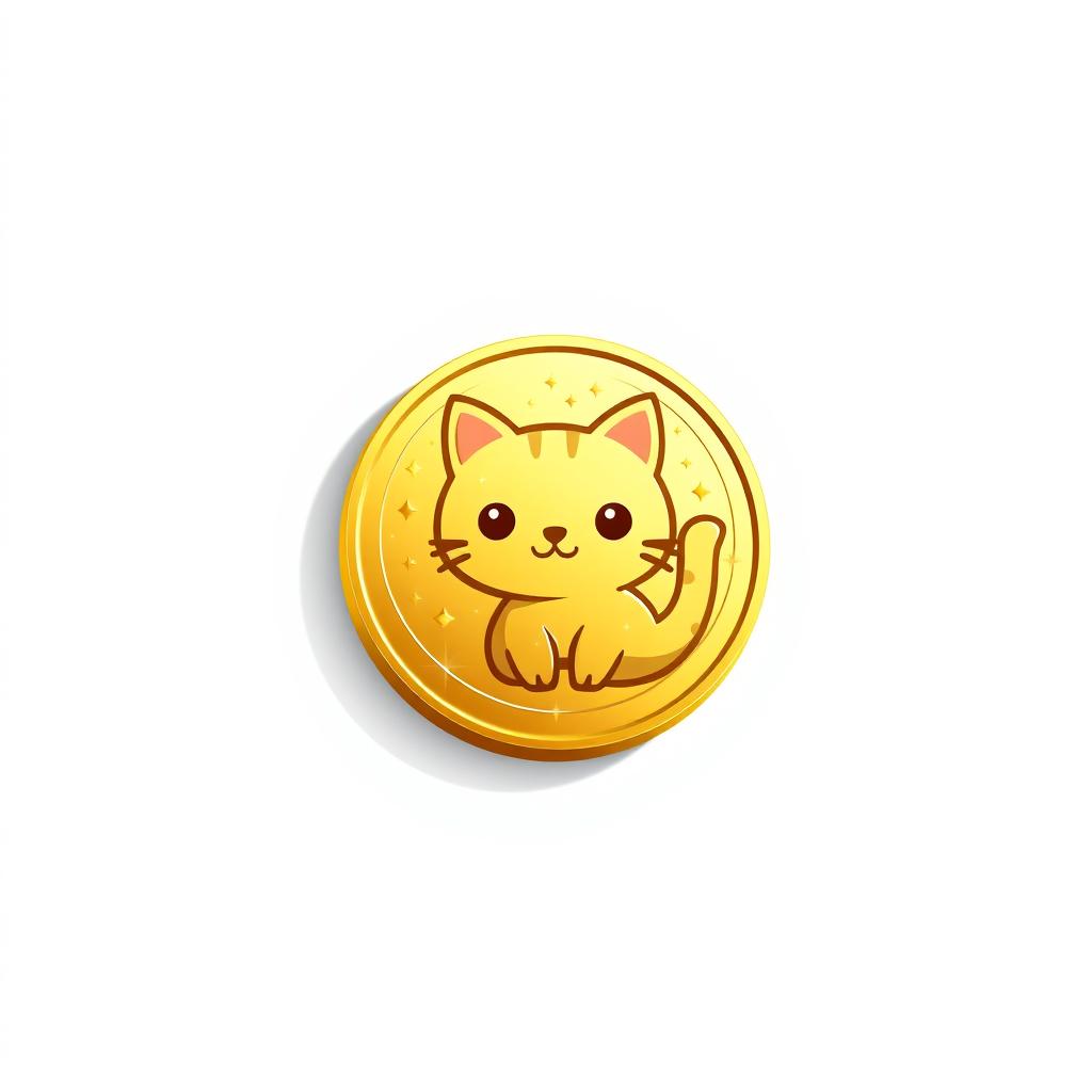 pixelated 2D gold gradient coin icon featuring a cute cat design