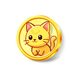 pixelated 2D gold gradient coin icon featuring a cute cat design