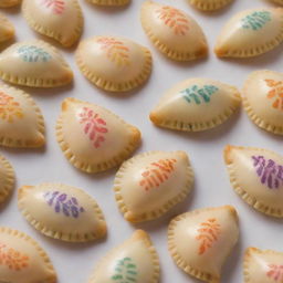 Traditional Polish pierogi decorated with a colorful rainbow pattern so vivid it seems to be tactile.