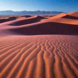 A mesmerizing oasis with glowing purple sand dunes beneath a deep blue sky.