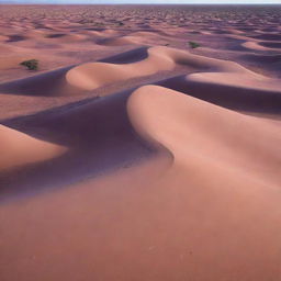 A captivating scene of an oasis surrounded by expansive purple sand dunes.