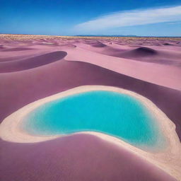 A wonderful vision of a purple oasis, complete with deep violet sand dunes and contrastingly vibrant turquoise water.