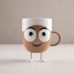 An animated coffee mug with legs and joyful expressions, strolling cheerfully.