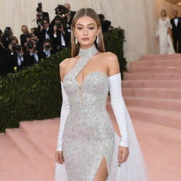 Create a white version of Gigi Hadid's dress from the 2018 Met Gala.