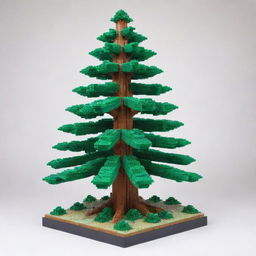 A detailed model of a verdant pine tree composed entirely out of Lego bricks