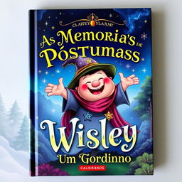 A captivating fantasy book cover featuring a joyful and adventurous chubby protagonist named Wisley