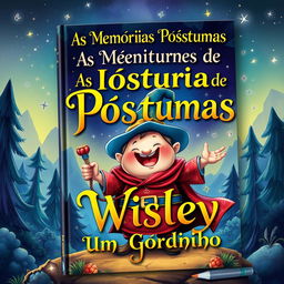 A captivating fantasy book cover featuring a joyful and adventurous chubby protagonist named Wisley