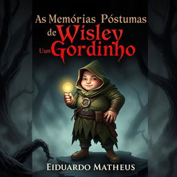 A dark fantasy book cover featuring a mysterious and adventurous chubby protagonist named Wisley