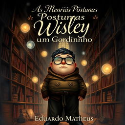 A dark fantasy book cover featuring a chubby protagonist with glasses, named Wisley