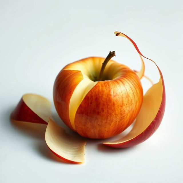 A captivating, artistic representation of the abstract concept of vulnerability, illustrated through the metaphor of a peeled apple