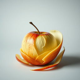 A captivating, artistic representation of the abstract concept of vulnerability, illustrated through the metaphor of a peeled apple