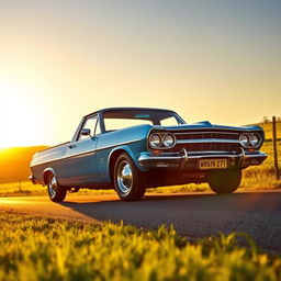 A classic EJ Holden ute, showcased in a vibrant outdoor setting during golden hour