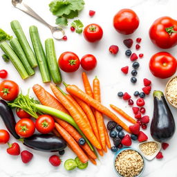 A beautifully arranged display of fresh, colorful vegetables and fruits for a weight loss recipe eBook cover