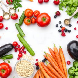 A beautifully arranged display of fresh, colorful vegetables and fruits for a weight loss recipe eBook cover