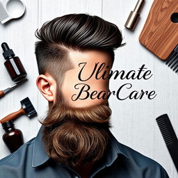 A stylish and modern cover for a beard care ebook, featuring a man with a well-groomed, full beard