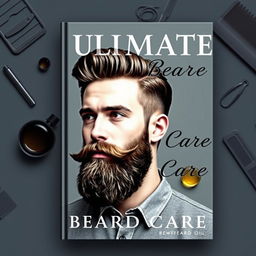 A stylish and modern cover for a beard care ebook, featuring a man with a well-groomed, full beard