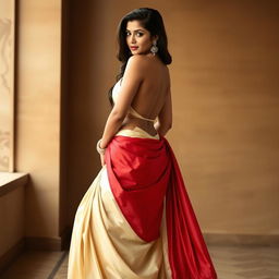 A South Indian actress with features inspired by Shruti Haasan in a sexy and elegant pose, exuding a captivating and alluring aura