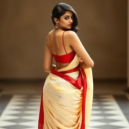 A South Indian actress with features inspired by Shruti Haasan in a sexy and elegant pose, exuding a captivating and alluring aura