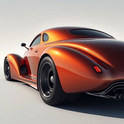 A futuristic supercar inspired by a 1939 Chevy coupe, featuring a widebody design with large, tall tires