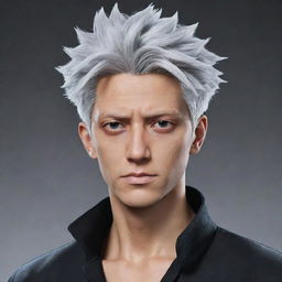 Create a character image inspired by Gojo from Jujutsu Kaisen, but with a twist: instead of white hair, give him shiny, flowing brown hair.