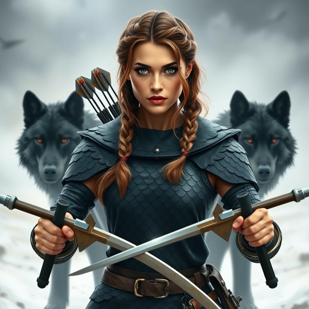 A 27-year-old bronze-skinned woman with slightly wavy brown hair styled in a Viking-inspired braided hairstyle