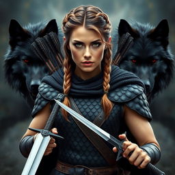 A 27-year-old bronze-skinned woman with slightly wavy brown hair styled in a Viking-inspired braided hairstyle