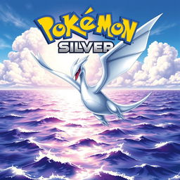 Cover art of Pokémon Silver, featuring the legendary Pokémon Lugia flying majestically over a shimmering ocean