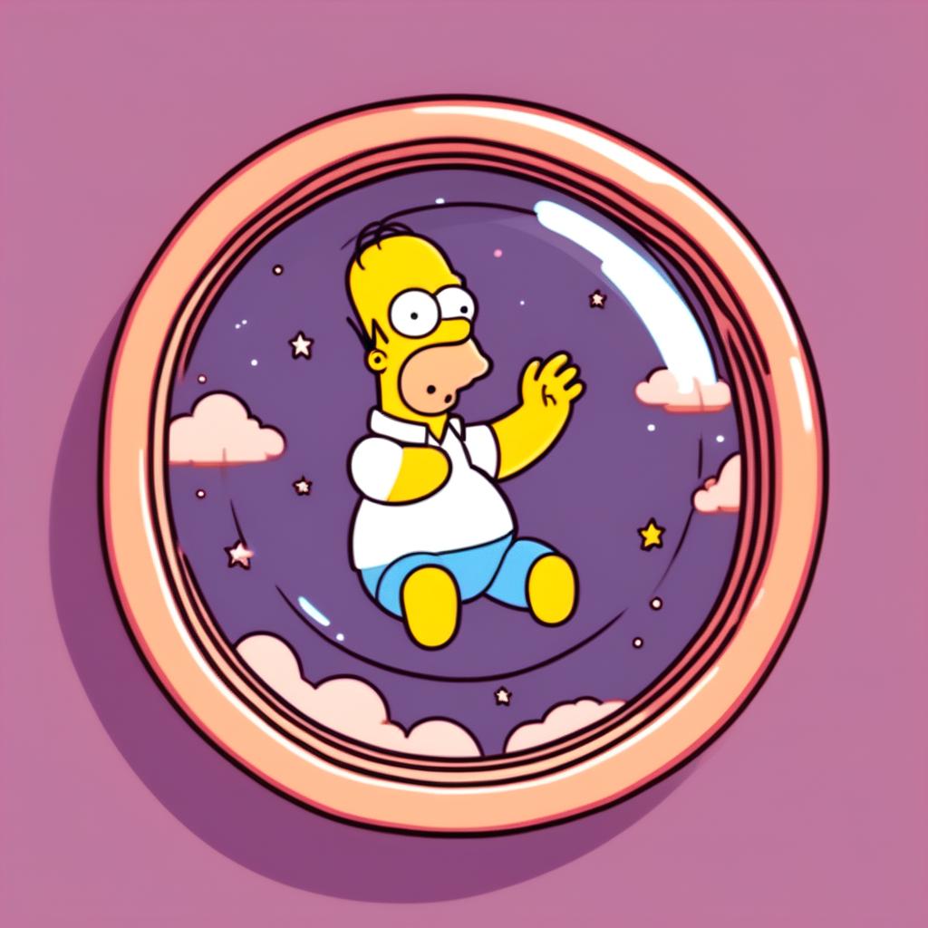 Minimalist, lo-fi profile picture of Homer Simpson floating in a void, encased in a circular border with a retro cartoon aesthetic.