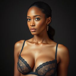 A 25-year-old woman from Mozambique wearing lingerie, with an elegant and sensual expression, highlighting her captivating and exotic beauty