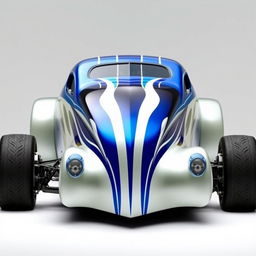 A custom 1939 Chevy Coupe supercar with a widebody design, featuring striking blue and white racing stripes