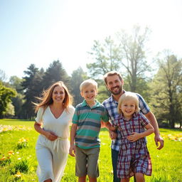 A family in a park on a beautiful sunny day