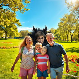 A family in a park on a beautiful sunny day