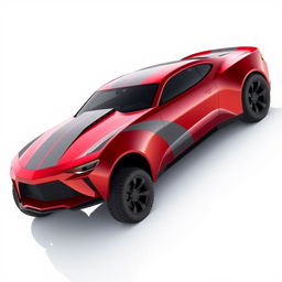 A futuristic 2024 Camaro fusion supercar with cherry red color and bold gray stripes, seamlessly merging design elements from a 1939 Chevrolet Coupe