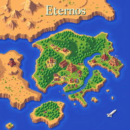 Create a pixel art map of a fictional region named 'Eternos'