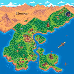 Create a pixel art map of a fictional region named 'Eternos'