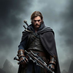 Elias Thorn, the vampire hunter, stands prominently in the center with his rugged features and a determined expression