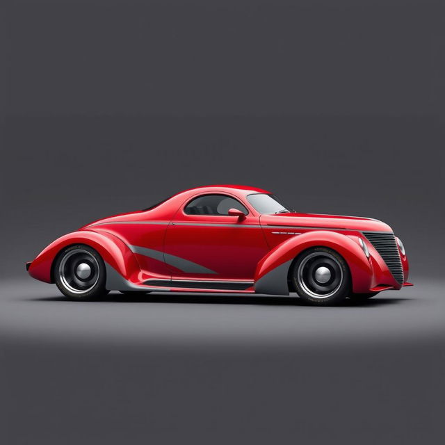 A futuristic fusion of a 1939 Chevrolet Coupe and a modern supercar, showcasing a widebody design