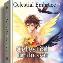 Book cover for 'Celestial Embrace' in anime style with a soft and slightly realistic touch