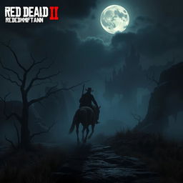 A dark fantasy rendition of the Red Dead Redemption 2 landscape