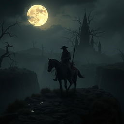 A dark fantasy rendition of the Red Dead Redemption 2 landscape