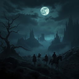 A dark fantasy rendition of the Red Dead Redemption 2 landscape