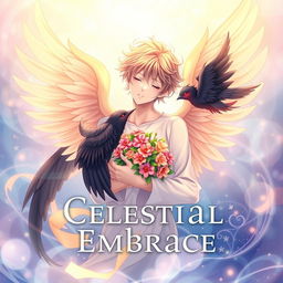 Book cover for 'Celestial Embrace' in anime style with a soft and slightly realistic touch