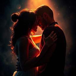 A dramatic and vivid artistic depiction of intimacy between a couple, capturing the passionate essence of their connection