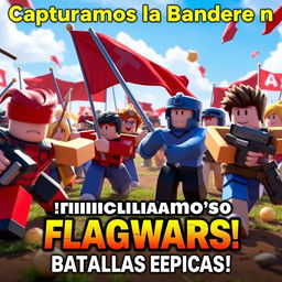 thumbnail for a YouTube video titled 'Capturamos la Bandera en FlagWars Roblox! | Estrategias Pro y Batallas ÉPICAS'